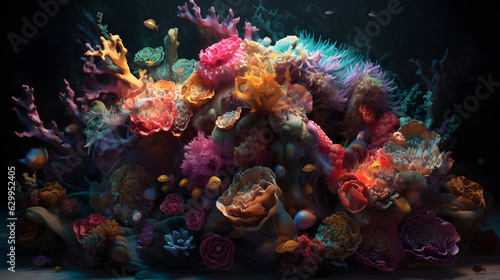Underwater world marine life coral colors Hyper-realistic generative AI © NAWKO