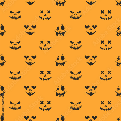 Halloween seamless pattern with spooky faces in cartoon style. Scary and creepy silhouette of faces for Halloween. Pattern with frightful faces for Halloween design.