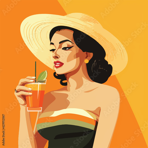 Woman drinking sangria cocktail flat design