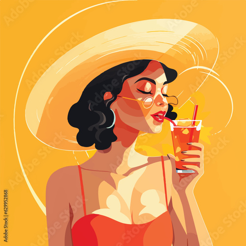 Woman drinking sangria cocktail flat design
