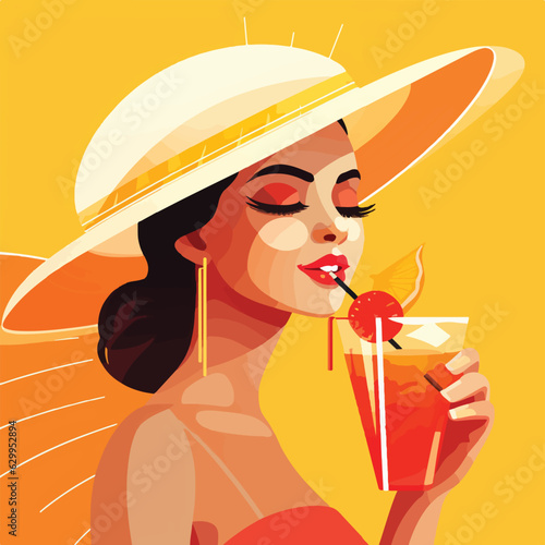 Woman drinking sangria cocktail flat design
