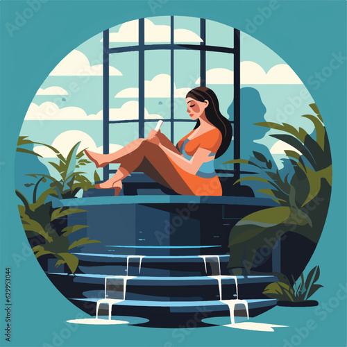 Woman in bath tube jacuzzi flat design