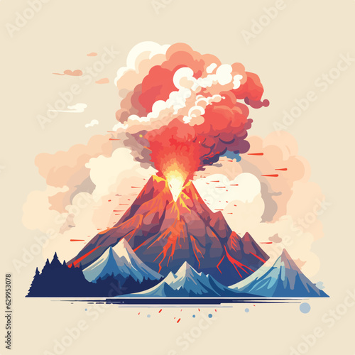 Volcanic eruption art flat design