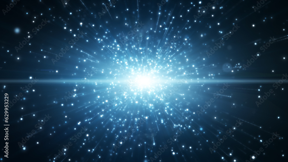 Obraz premium Blue particles explosion, Flicker Light effect.