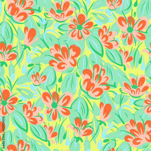 Seamless pattern with flowers in doodle style. Vector illustration.