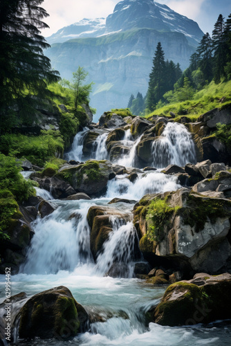 Fresh cold water in mountain waterfall