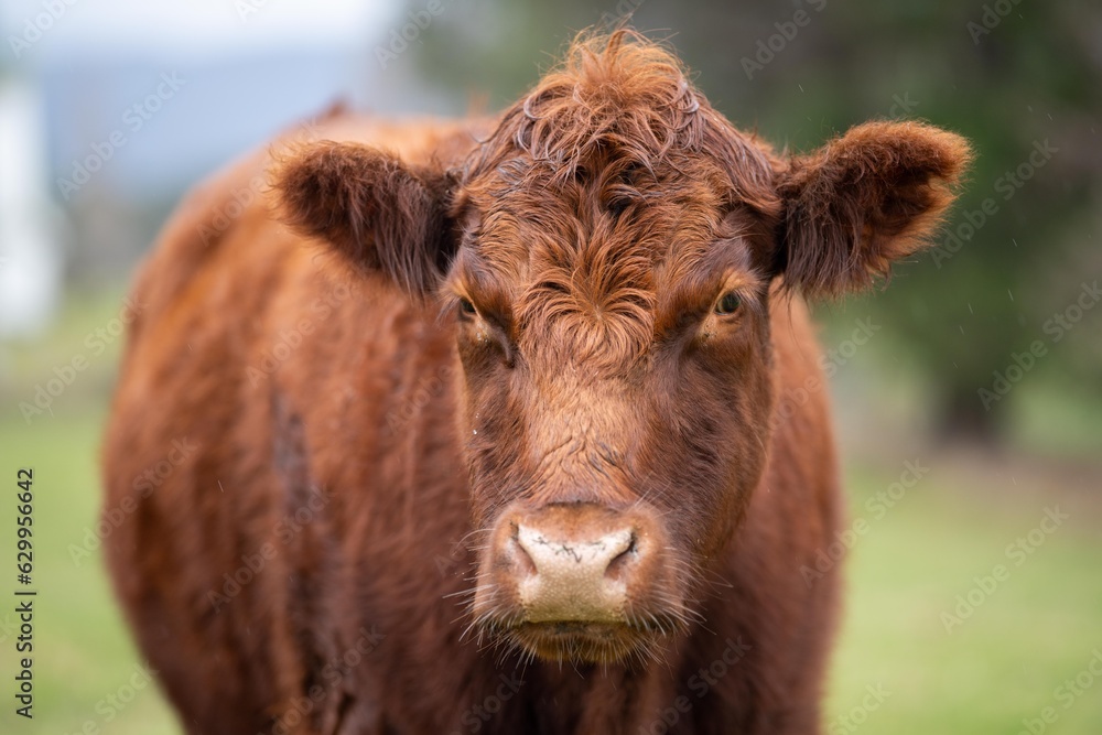 Close up of a black cows face in a field on a farm in the rain Close up of a black cows face in a field on a farm in the rain