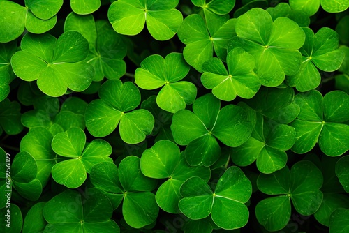 St. Patrick s Day Concept  Natural Green Foliage of Shamrocks on a Shallow Depth of Field Photo. Generative AI