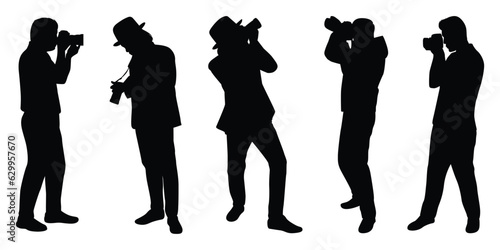 Photographer man holding camera silhouette vector