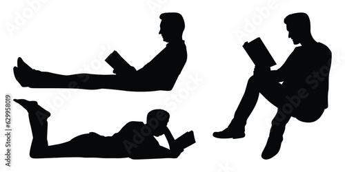 Reading Book man Silhouettes Vector illustration
