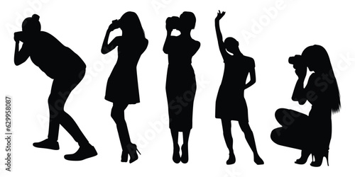 Photographer Woman holding camera silhouette vector