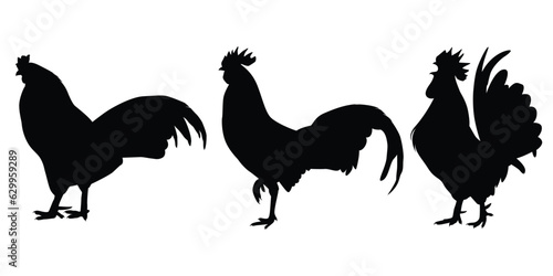 Farm Animal Rooster Silhouette Vector Illustration