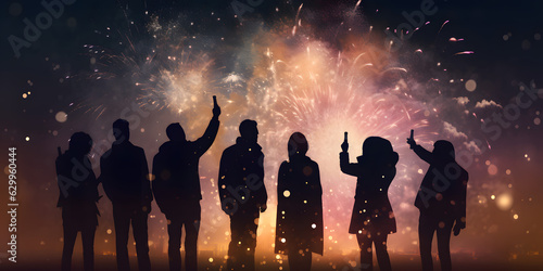 Create a picture of a group of people celebrating New Yea three generative AI photo
