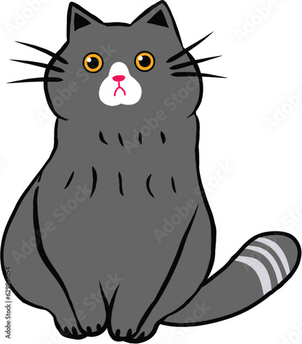 Adorable grey cat sitting illustration