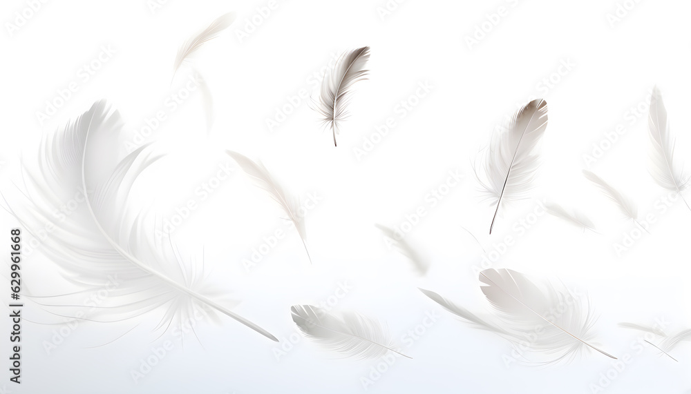 White feather background. Beautiful Soft and Light White Fluffy Feathers Floating. Abstract. Light weight of white feather floating. Generated AI illustration White feather background. Beautiful Soft and Light White Fluffy Feathers Floating. Abstract. Light weight of white feather floating. Generated AI illustration