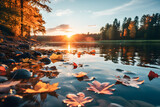lake in autumn at sunset ai generated art 