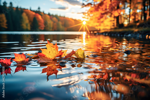 Tablou canvas fail foilage autumn landscape with lake and trees ai generated art