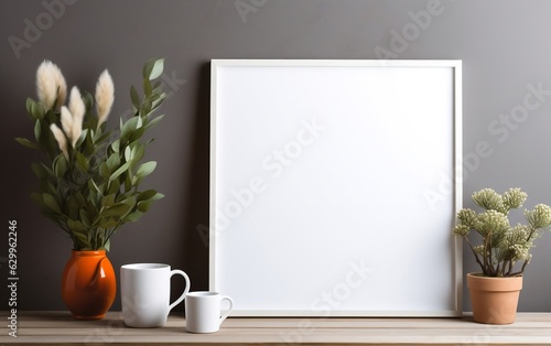 Frame of Serenity Photo of Empty Frame with Cup. Generative Ai