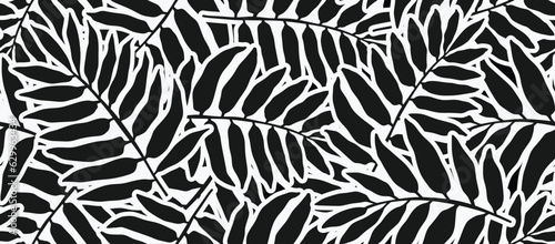 Hand drawn minimal abstract organic shapes seamless pattern leaves, leaf pattern, geometric abstract palm leaf. 