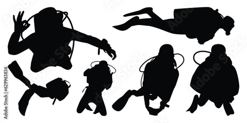 scuba divers or scuba diving Silhouettes Vector Illustration