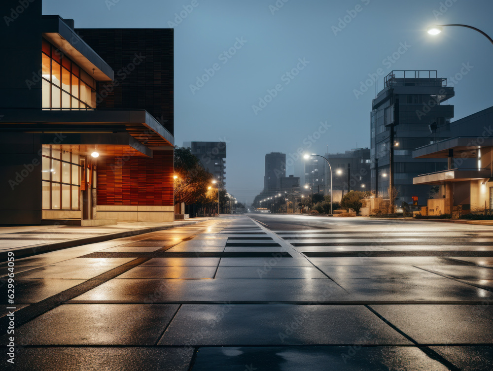 empty street with modernist building