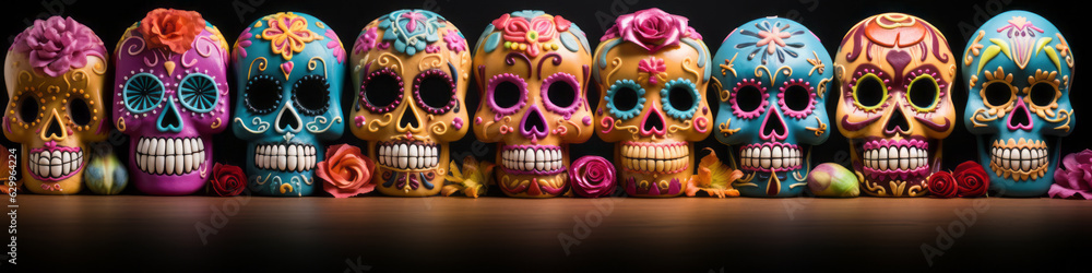 Row of edible sugar skulls