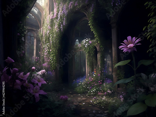 Magical hidden beautiful garden     AI Generative.