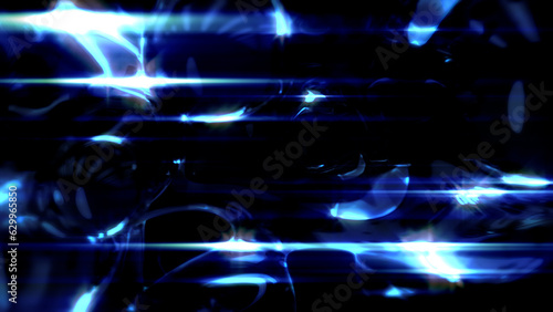 electrical blue lighting transparent fluid metaspheres on black - abstract 3D rendering