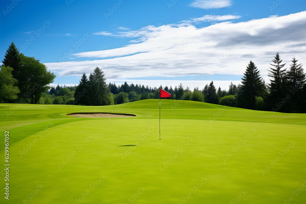 Obraz premium Sunny golf course. Generative AI.
