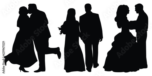 Wedding couple silhouettes vector illustration