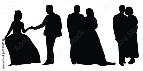 Wedding couple silhouettes vector illustration