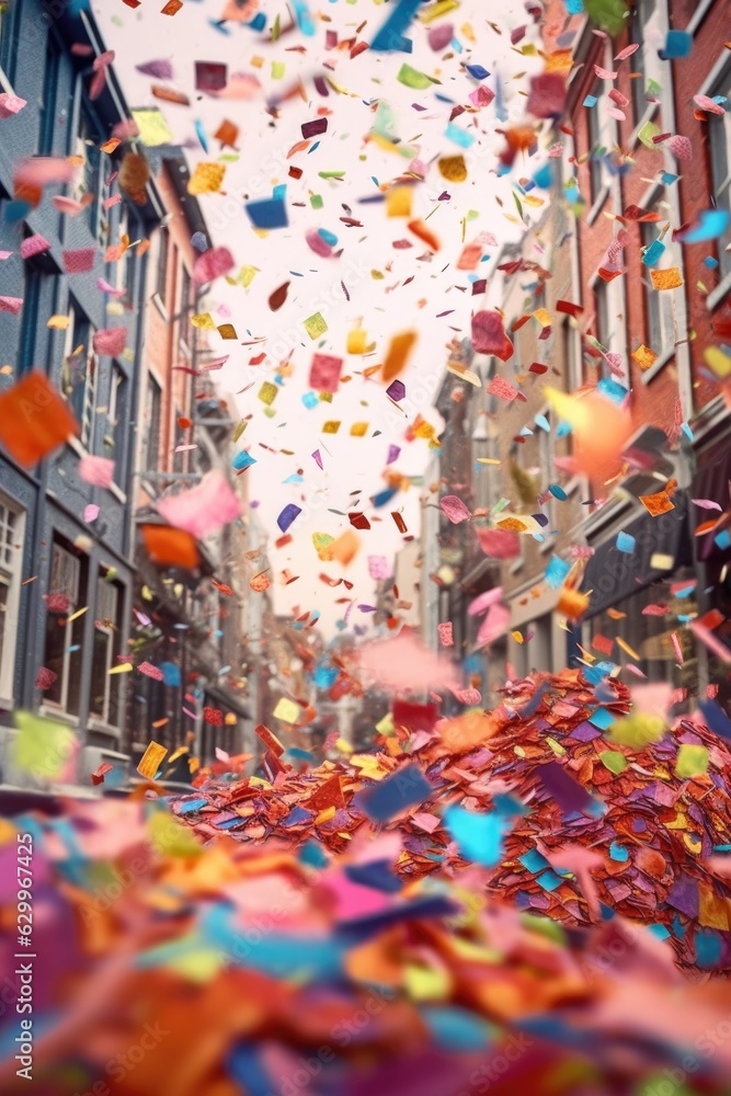confetti explosion in mid-air with a blurred background