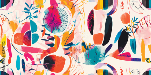 Bright modern ethnic collage artistic print. Colorful contemporary seamless pattern. Hand drawn cartoon style.