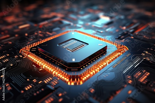 microchip in futuristic technological background