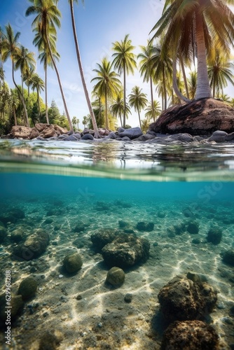 tropical beach with palm trees and clear water