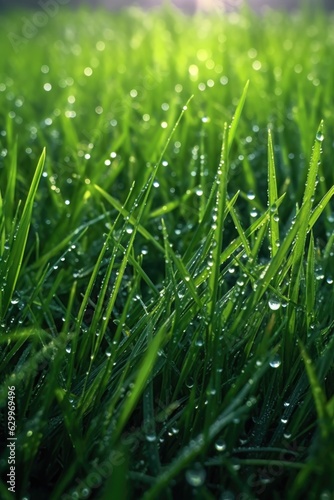 morning dew on vibrant green grass close-up