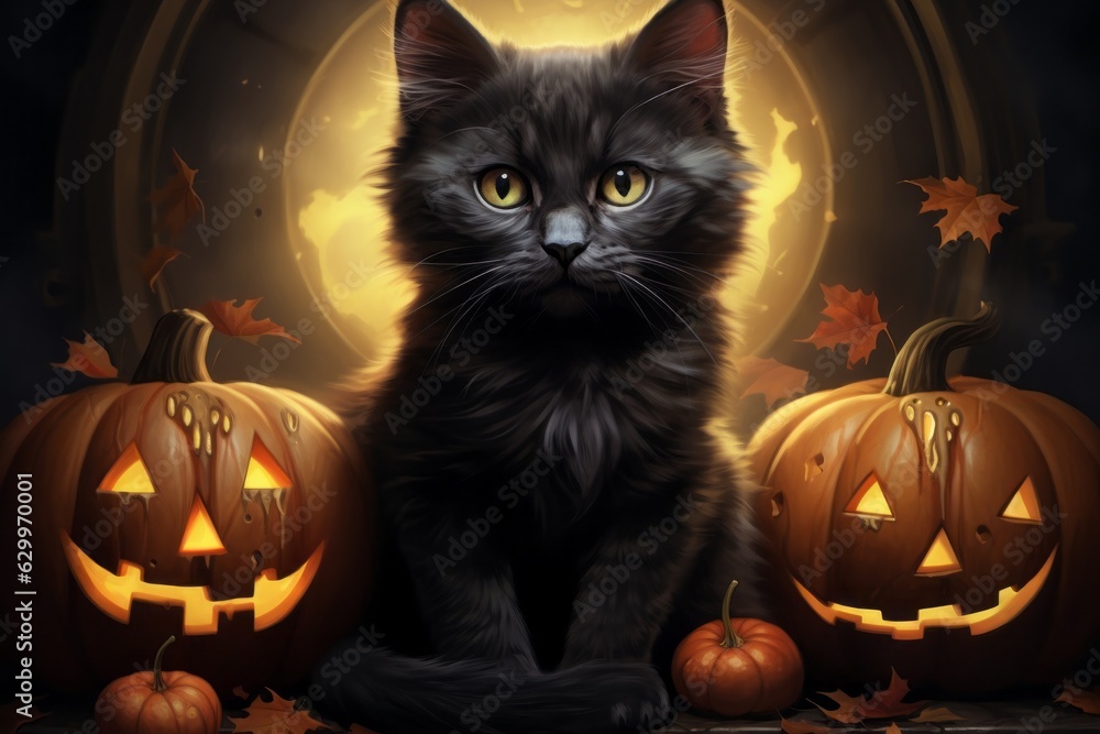 Fairy cat. Halloween holiday concept. Background with selective focus Fairy cat. Halloween holiday concept. Background with selective focus
