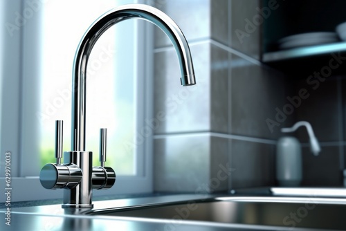 Close-up of a kitchen faucet. Modern kitchen interior design concept. AI generated, human enhanced