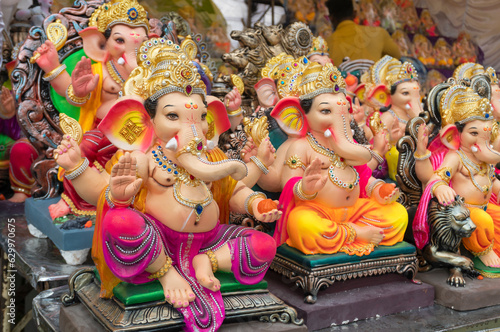 Indian Hindu God Lord Ganesha Statues, Coated with colors and sold for Ganesh Chathurthi