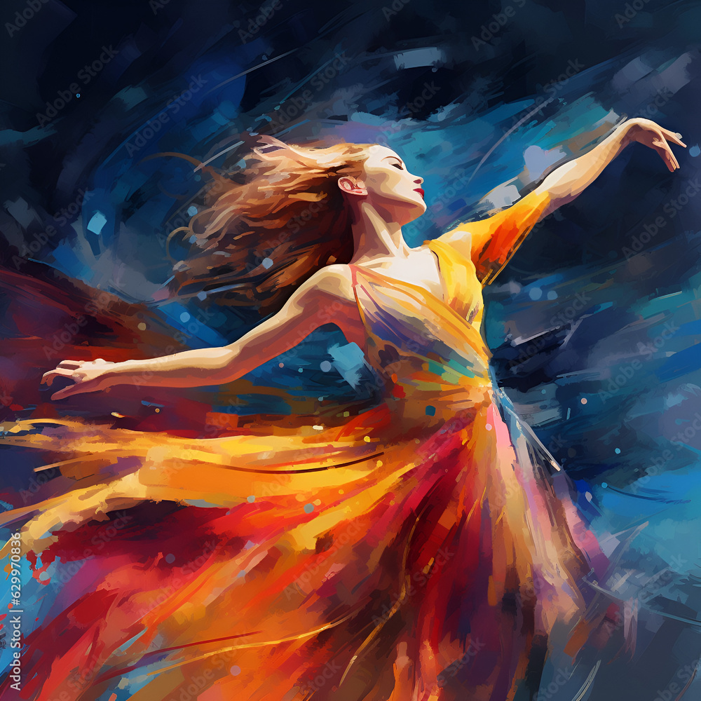 Rhythmic Fusion: Merge the energy of dance and music into your artwork, using fluid lines, bold colors, and energetic brushstrokes to capture the essence of movement