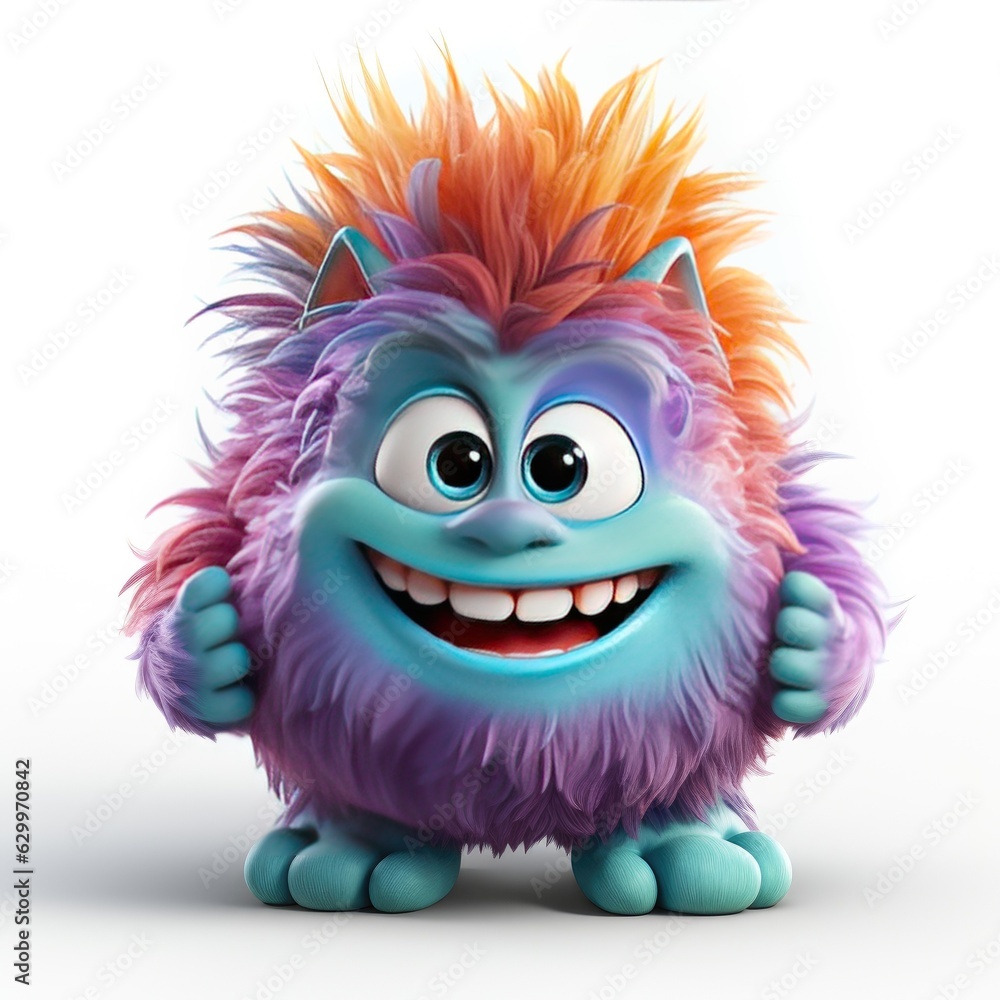 Watercolor Clipart on White Background The Fuzzy and Ticklish Troll with His Hair Made Entirely of Colorful Fuzz