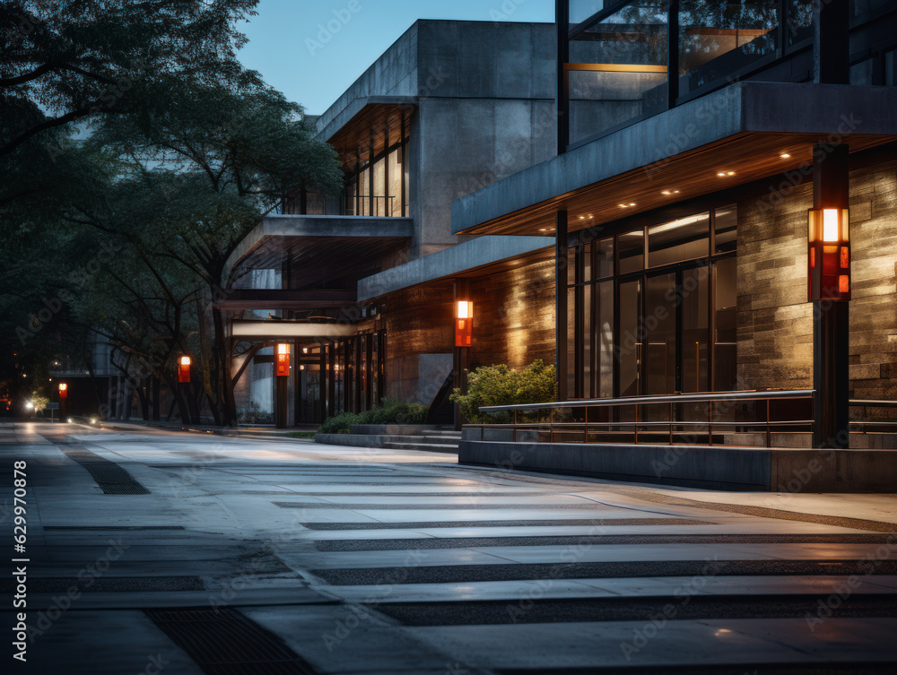 empty street with modernist building