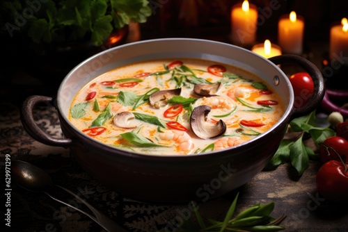 thai tom yum soup with lemongrass and coconut milk