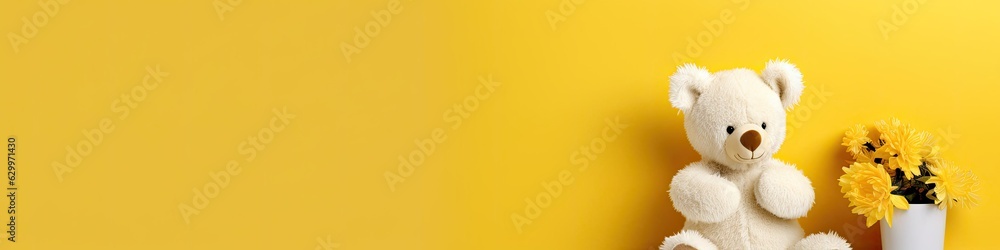 Obraz premium Teddy Bear Yellow Fashion Design Background With Copyspace Generative AI