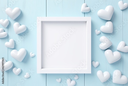 Picture frame with white blank space for adding image, logo or design surrounded by hearts. Valentine's day concept. Generative Ai