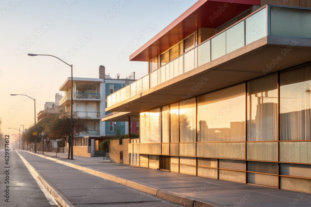 empty street with modernist building