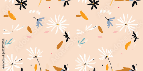 Hand drawn modern abstract daisy print. Creative cartoon style pattern. Fashionable template for design. © Eli Berr