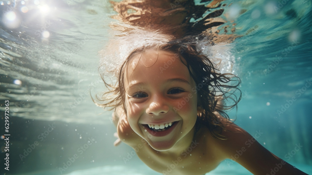 child in the water laughing and swimming