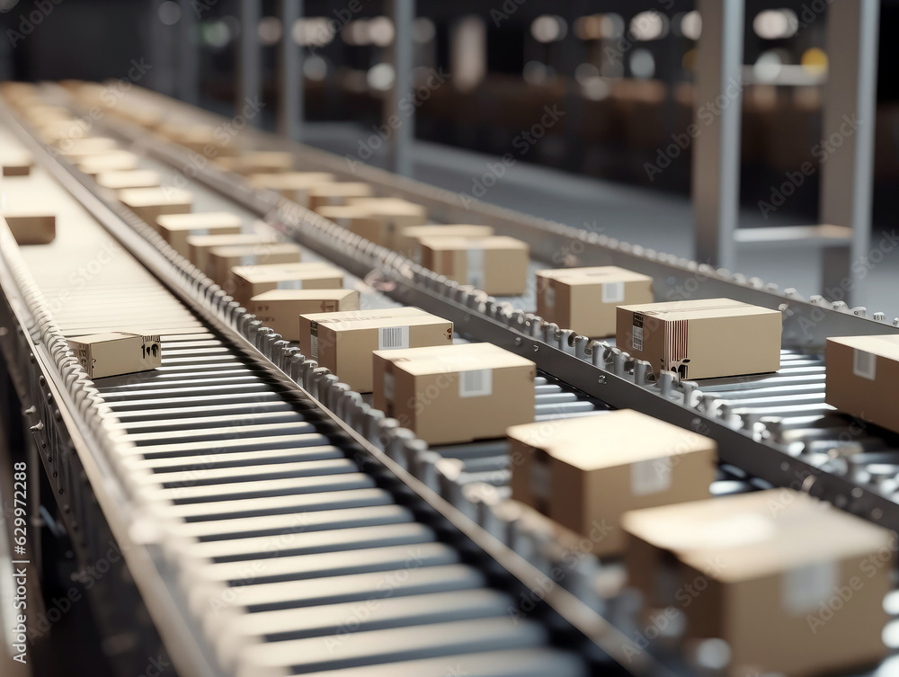 Product conveyor belt in operation Product conveyor belt in operation