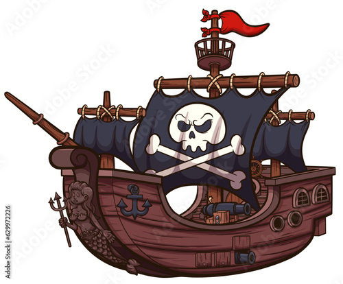 Cartoon Pirate Ship. Vector illustration with simple gradients. © TheMaskedTooner